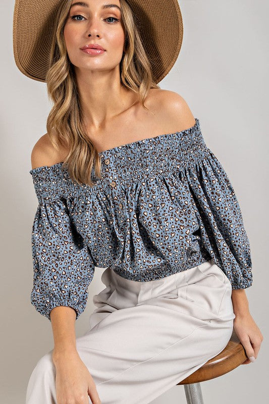 Anabell Leopard Off The Shoulder Top
