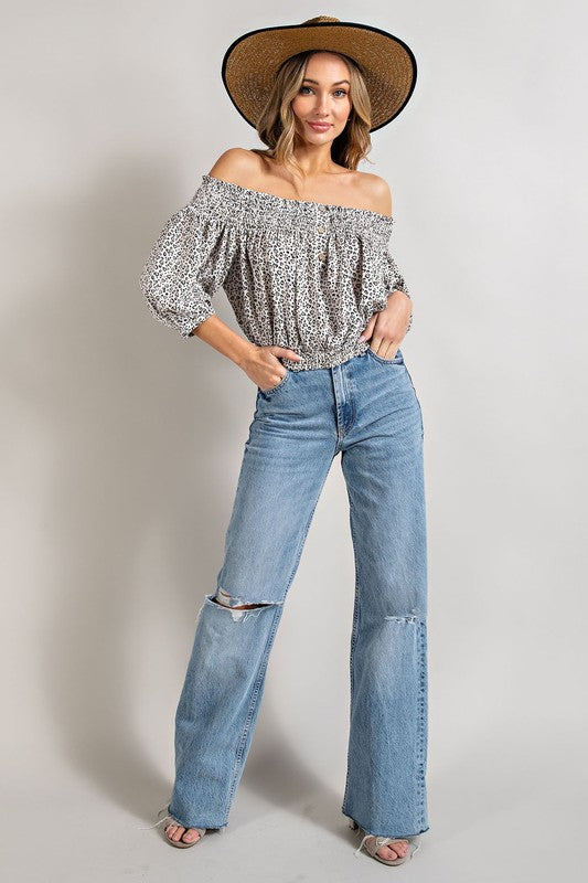 Anabell Leopard Off The Shoulder Top