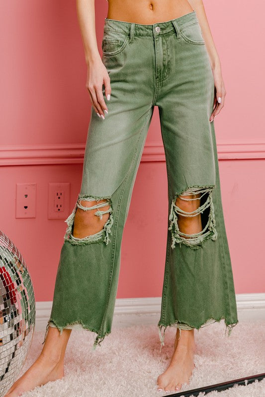 
                      
                        Distressed Vintage Washed Wide Leg Pants
                      
                    