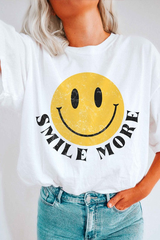 SMILE MORE HAPPY FACE GRAPHIC TEE