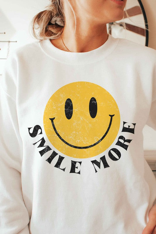 SMILE MORE HAPPY FACE GRAPHIC SWEATSHIRT