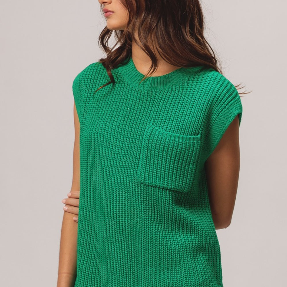 
                      
                        Patch Pocket Cap Sleeve Sweater Top
                      
                    