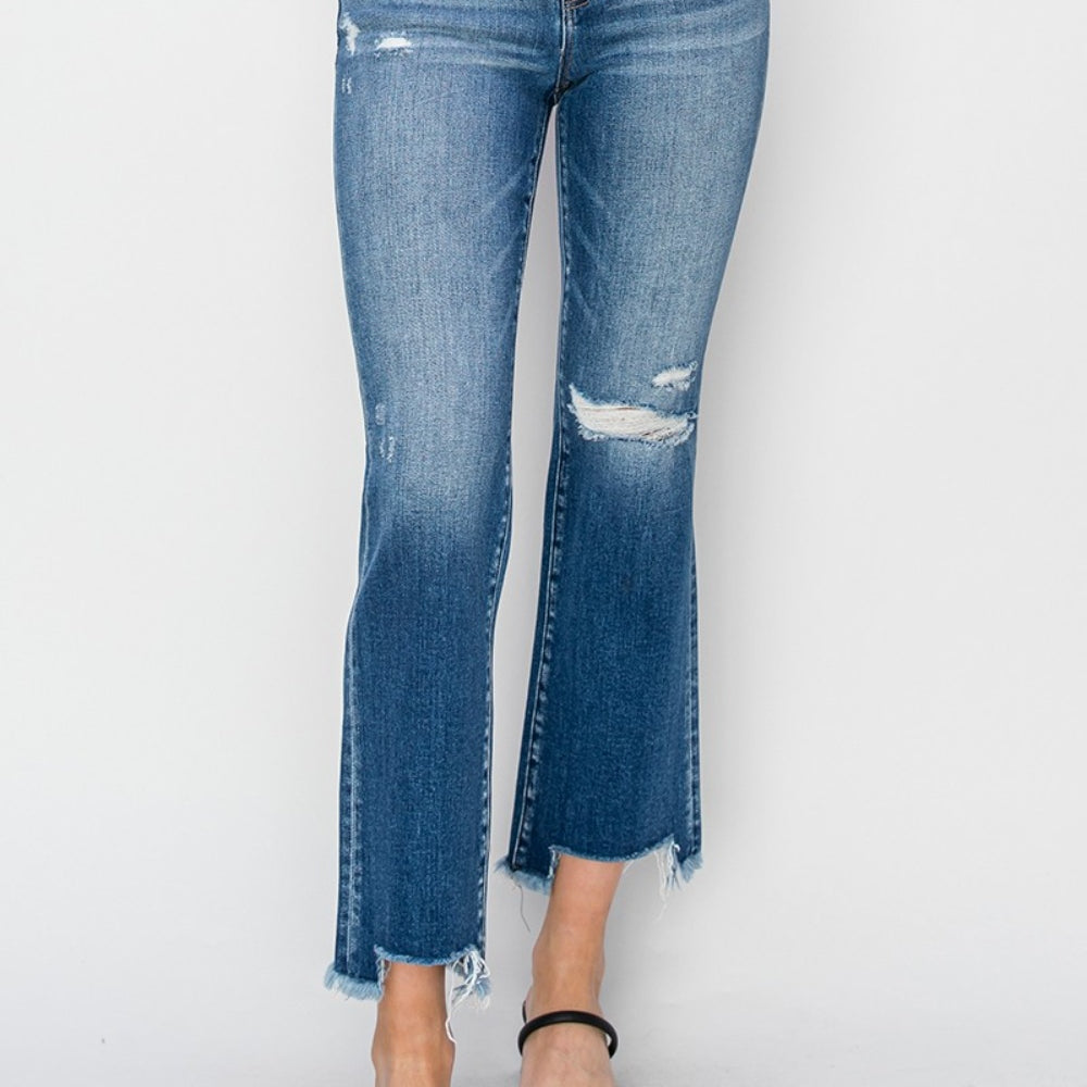 RISEN Frayed Step Hem Ankle Straight Jeans