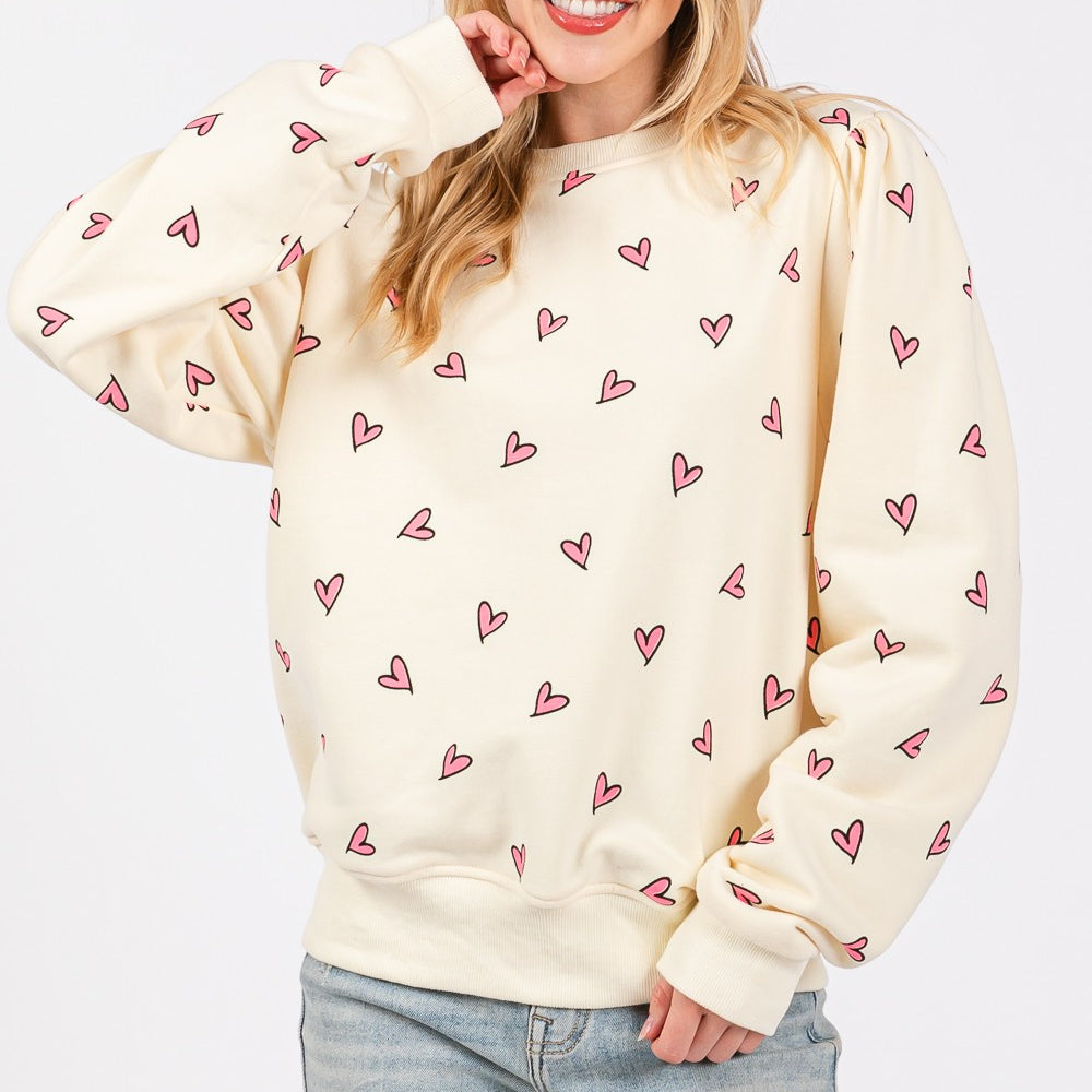 
                      
                        Heart Printed Contrast Long Sleeve Sweatshirt
                      
                    