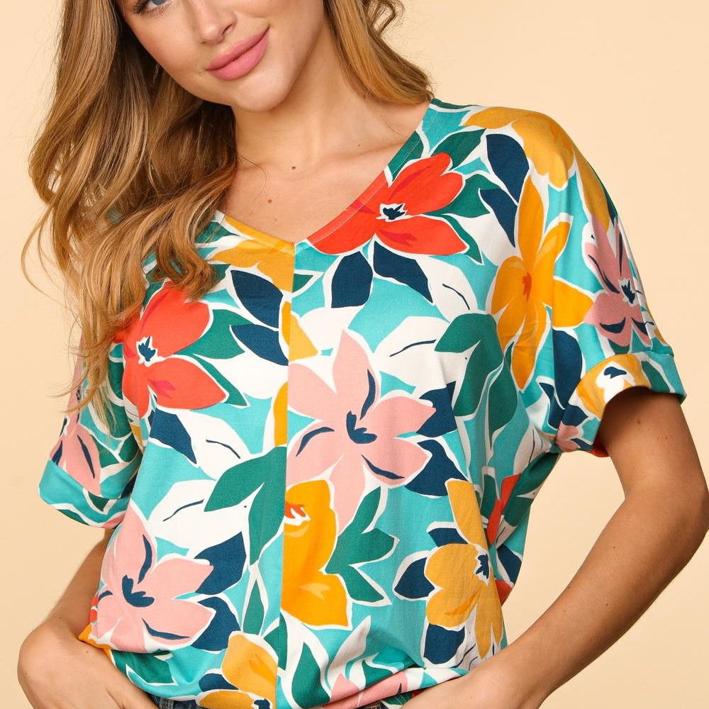 
                      
                        Printed V-Neck Short Sleeve Top
                      
                    