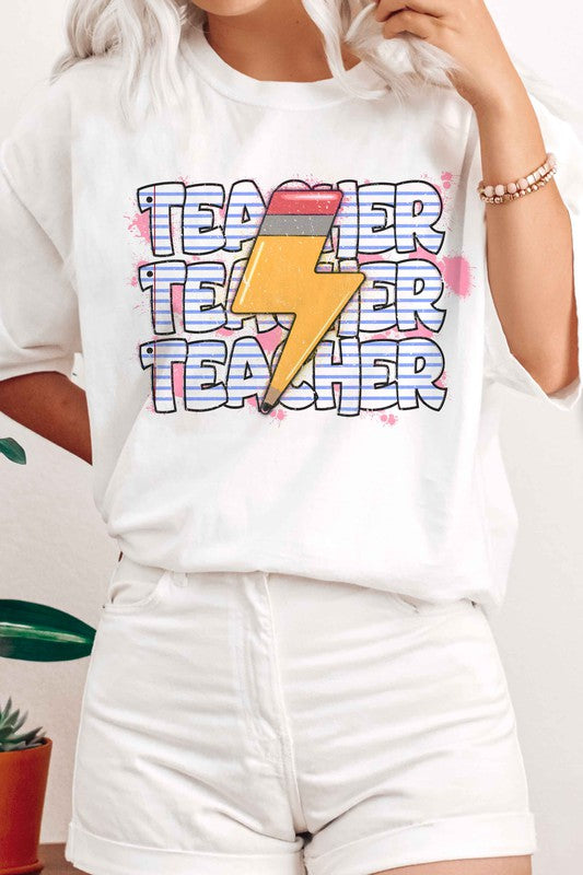 PENCIL LIGHTNING TEACHER REPEAT GRAPHIC T-SHIRT