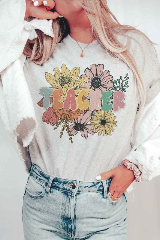 FLORAL TEACHER GRAPHIC T-SHIRT