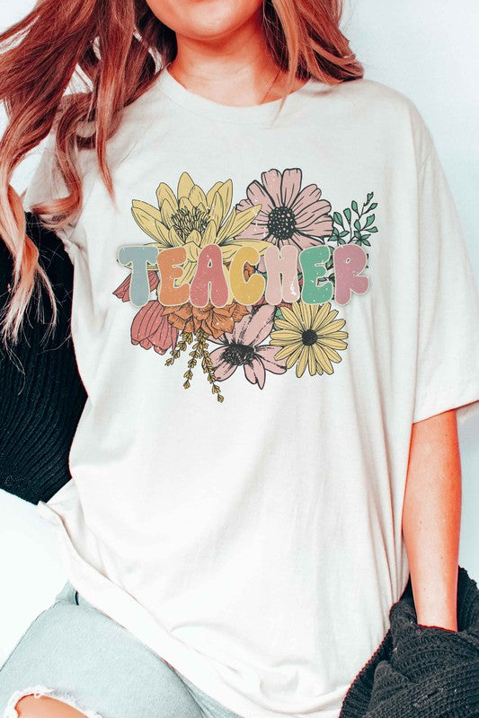 
                      
                        FLORAL TEACHER GRAPHIC T-SHIRT
                      
                    