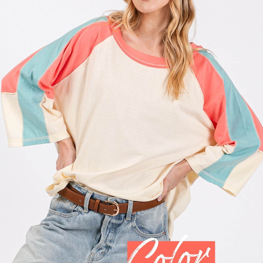 
                      
                        Color Block Curved Hem T-Shirt
                      
                    