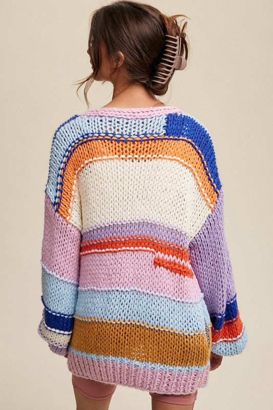 
                      
                        Hand Knit Multi Striped Cardigan
                      
                    