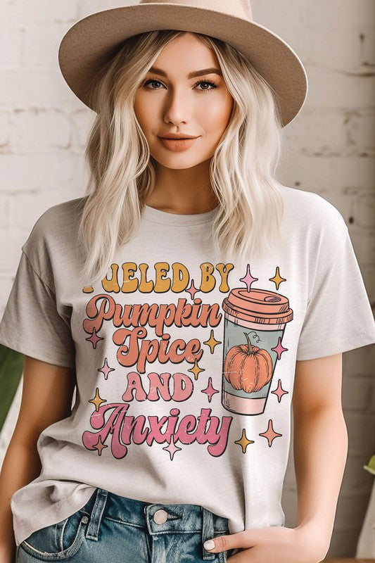 
                      
                        FUELED BY PUMPKIN SPICE AND ANXIETY GRAPHIC TEE
                      
                    