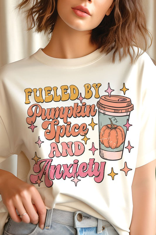 
                      
                        FUELED BY PUMPKIN SPICE AND ANXIETY GRAPHIC TEE
                      
                    