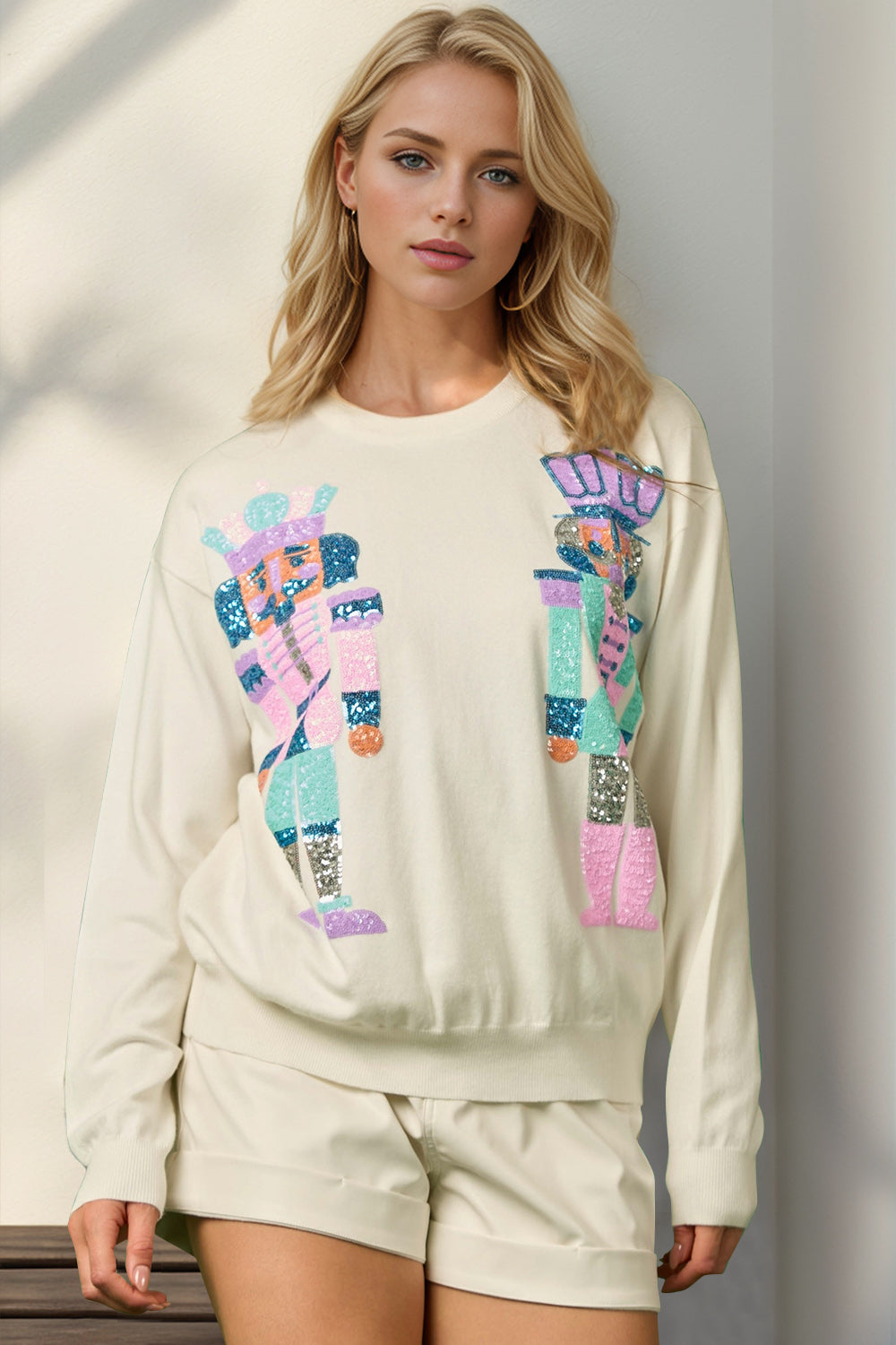 Sequin Nutcracker Long Sleeve Sweater