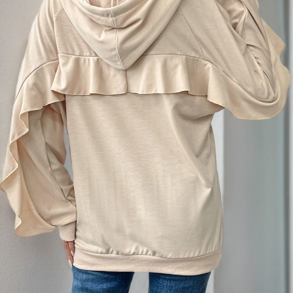 Drawstring Ruffled Long Sleeve Hoodie