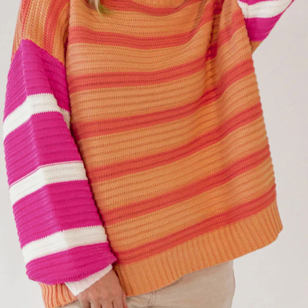 Striped Round Neck Long Sleeve Sweater