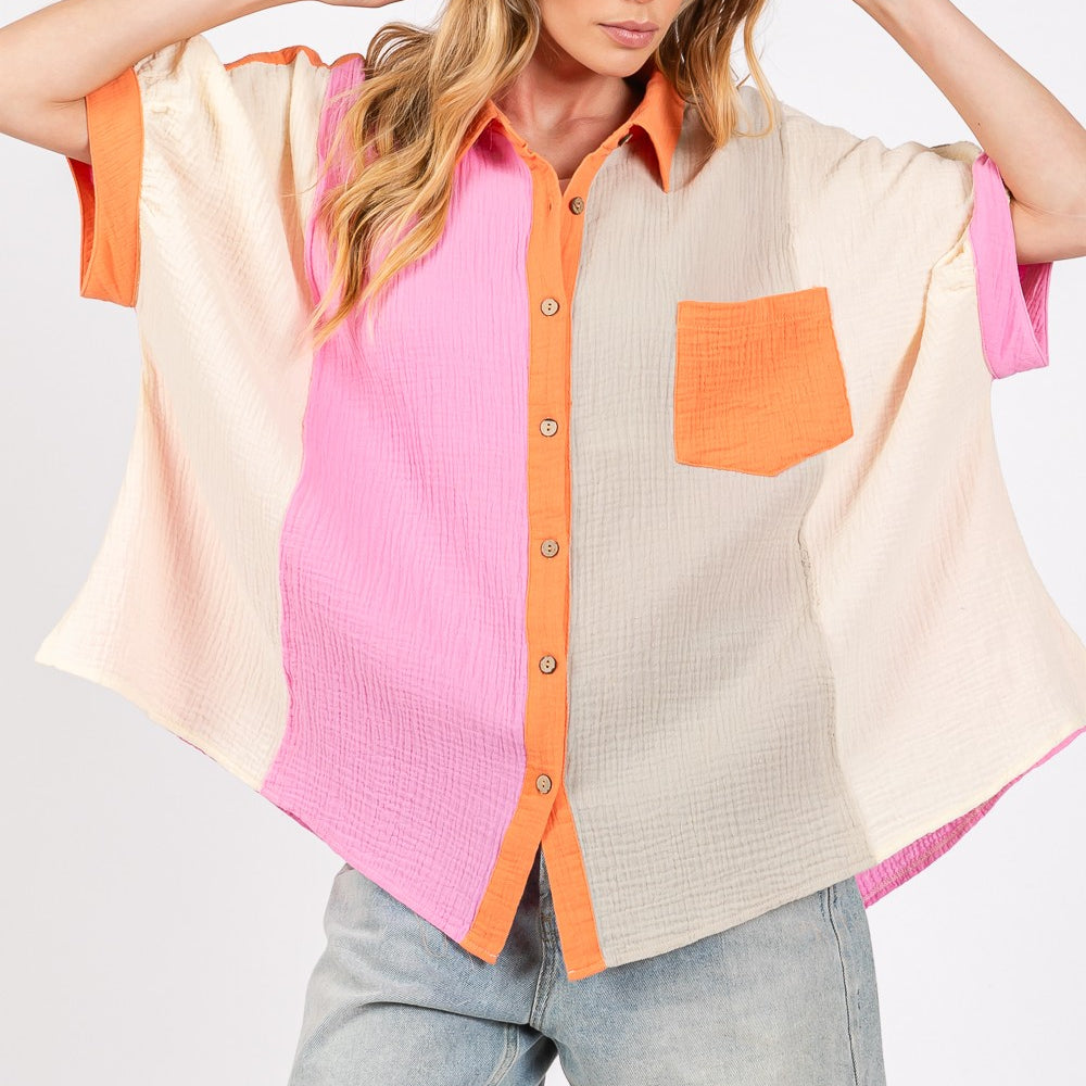 
                      
                        Color Block Button-Down Shirt
                      
                    