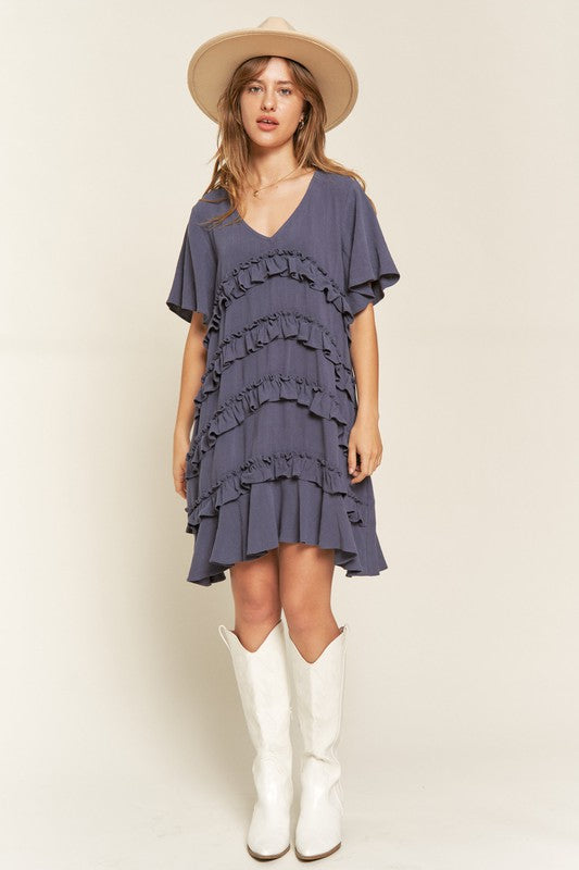 
                      
                        TIERED RUFFLE MINI DRESS
                      
                    