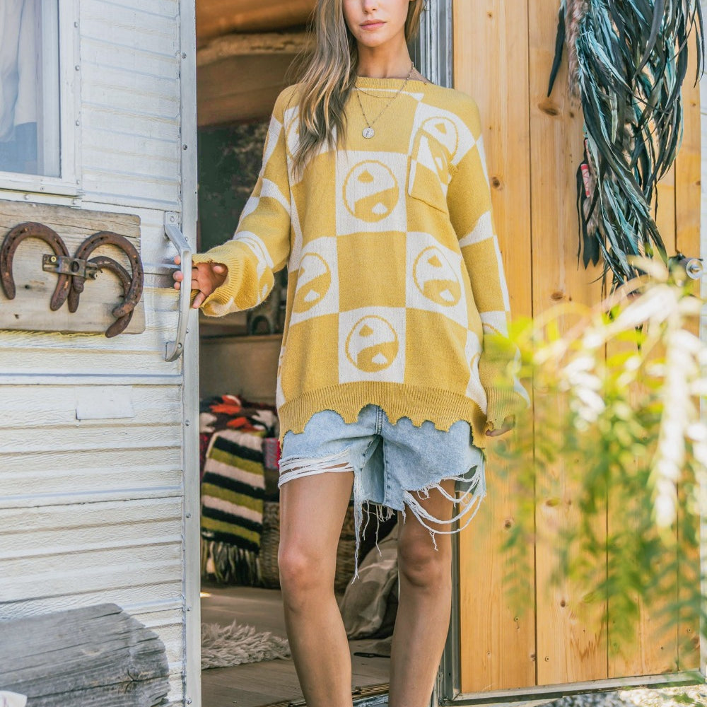 
                      
                        Checkerboard Sweater with Yin Yang Pattern
                      
                    