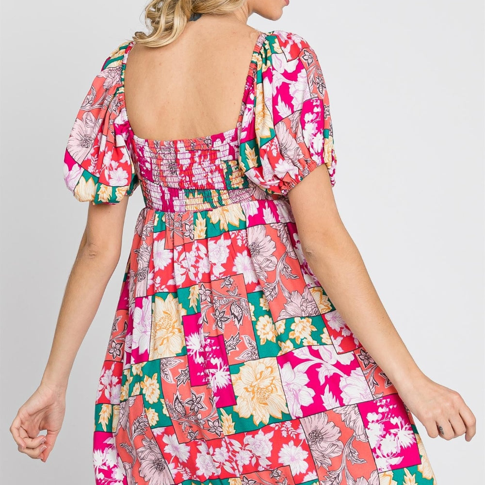 Floral Ruff Sleeve Mini Dress