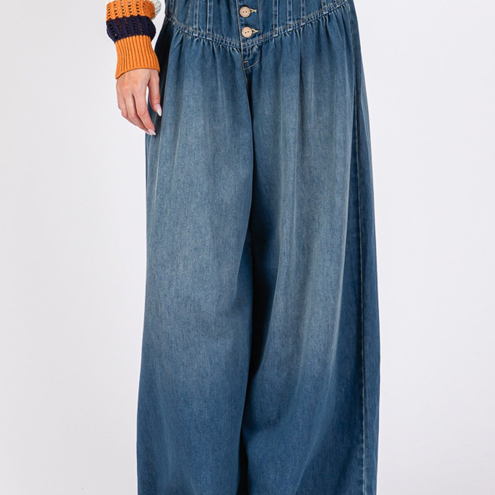 
                      
                        Smocked Waist Band Wide Leg Jeans
                      
                    