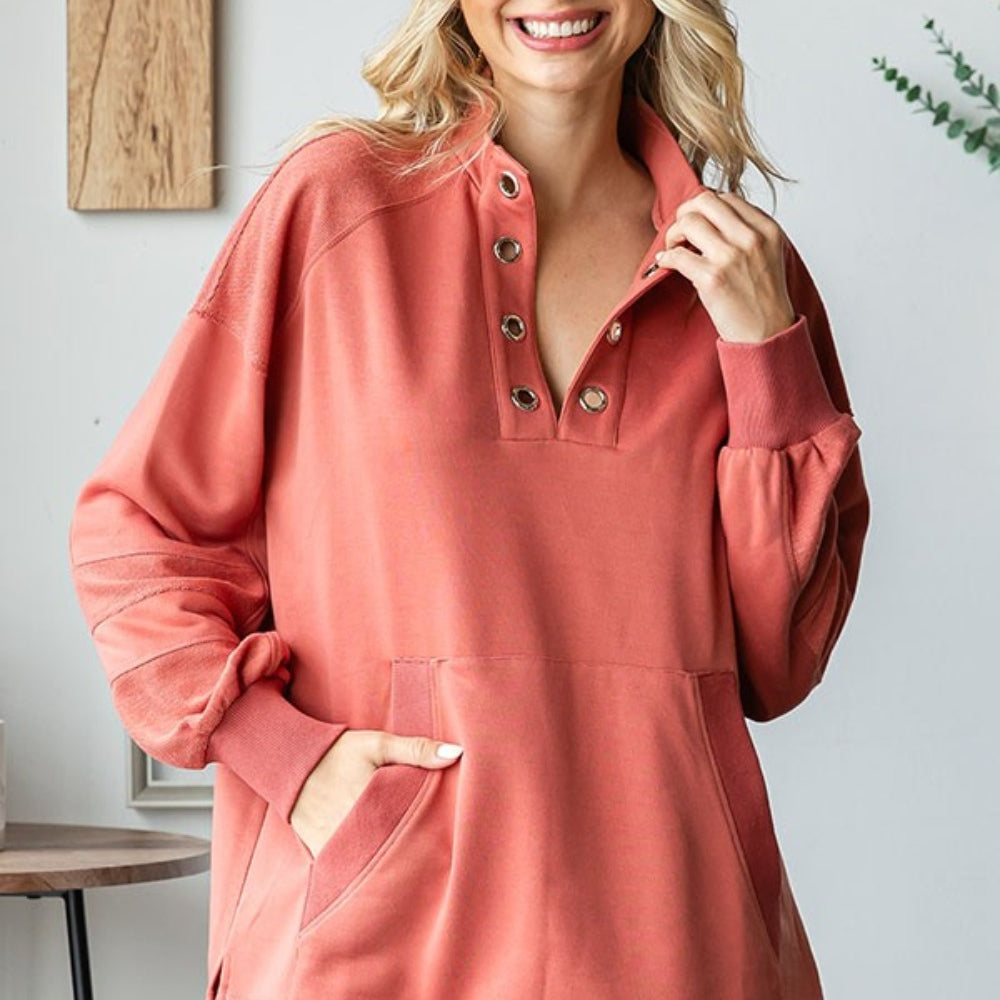 
                      
                        Grommet Split Neck Kangaroo Pocket Sweatshirt
                      
                    