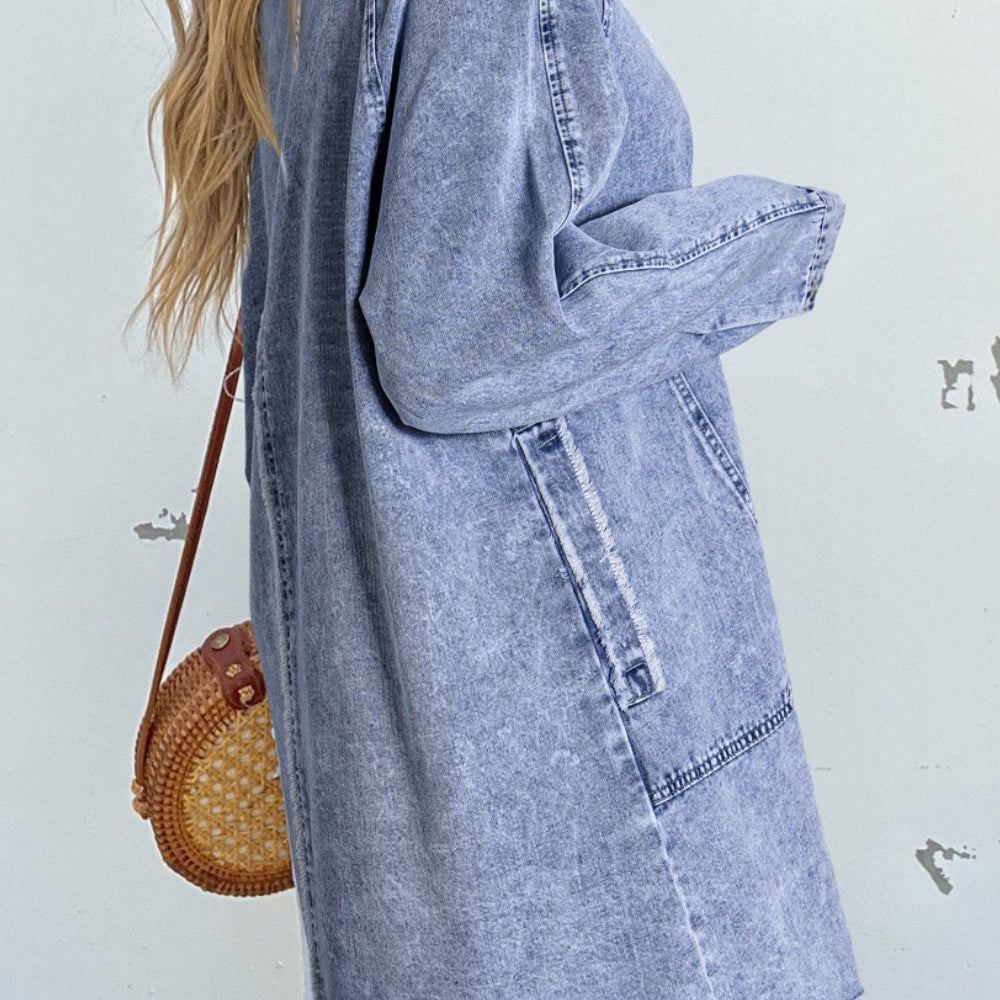 
                      
                        Raw Hem Button Down Long Sleeve Denim Dress
                      
                    