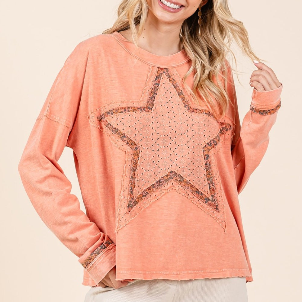 Mineral Wash Star Patch Long Sleeve T-Shirt