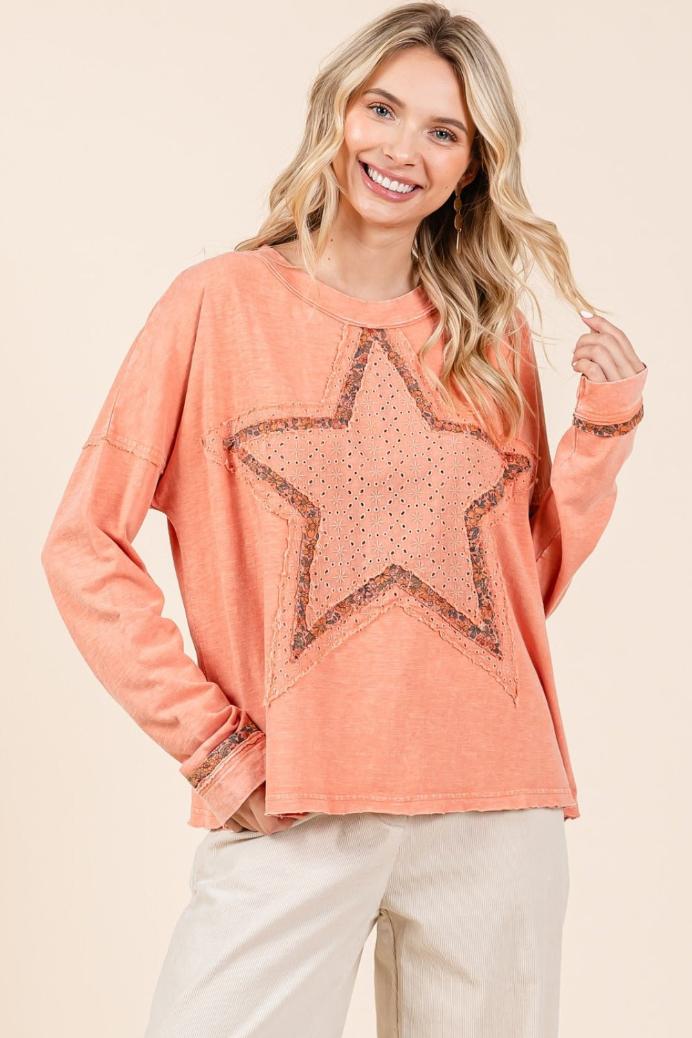 Mineral Wash Star Patch Long Sleeve T-Shirt