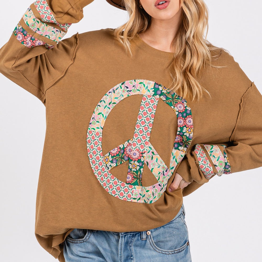 
                      
                        Peace Applique Patch Long Sleeve Top
                      
                    