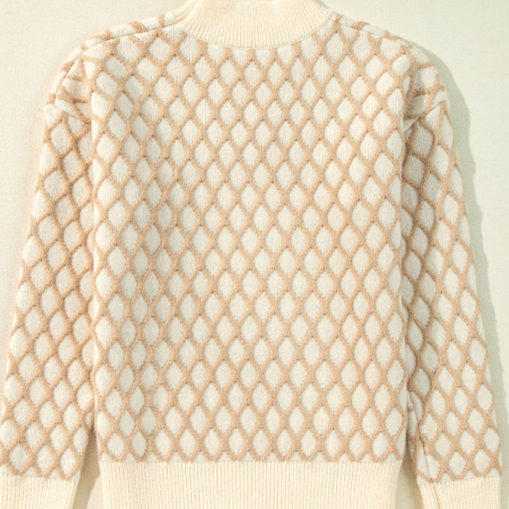 
                      
                        Diamond Pattern Mock Neck Long Sleeve Sweater
                      
                    