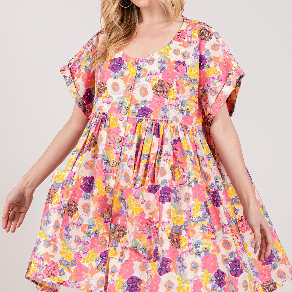 
                      
                        Floral Short Sleeve Babydoll Dress with Pockets
                      
                    