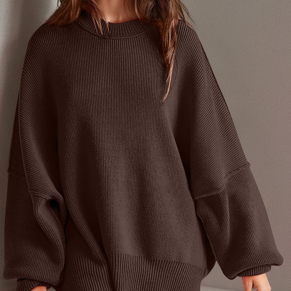 
                      
                        Side Slit Round Neck Long Sleeve Sweater
                      
                    