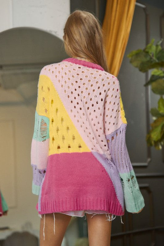 Caroline Distressed Color Block Sweater