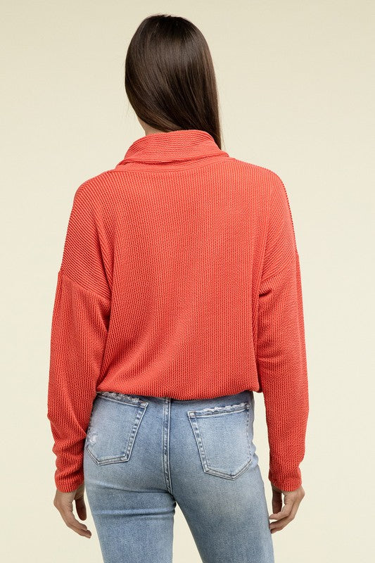 
                      
                        Textured Line Elastic Waist Pullover Top
                      
                    