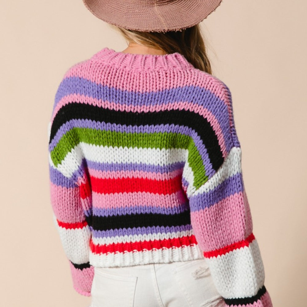 Multi Color Striped Cropped Sweater