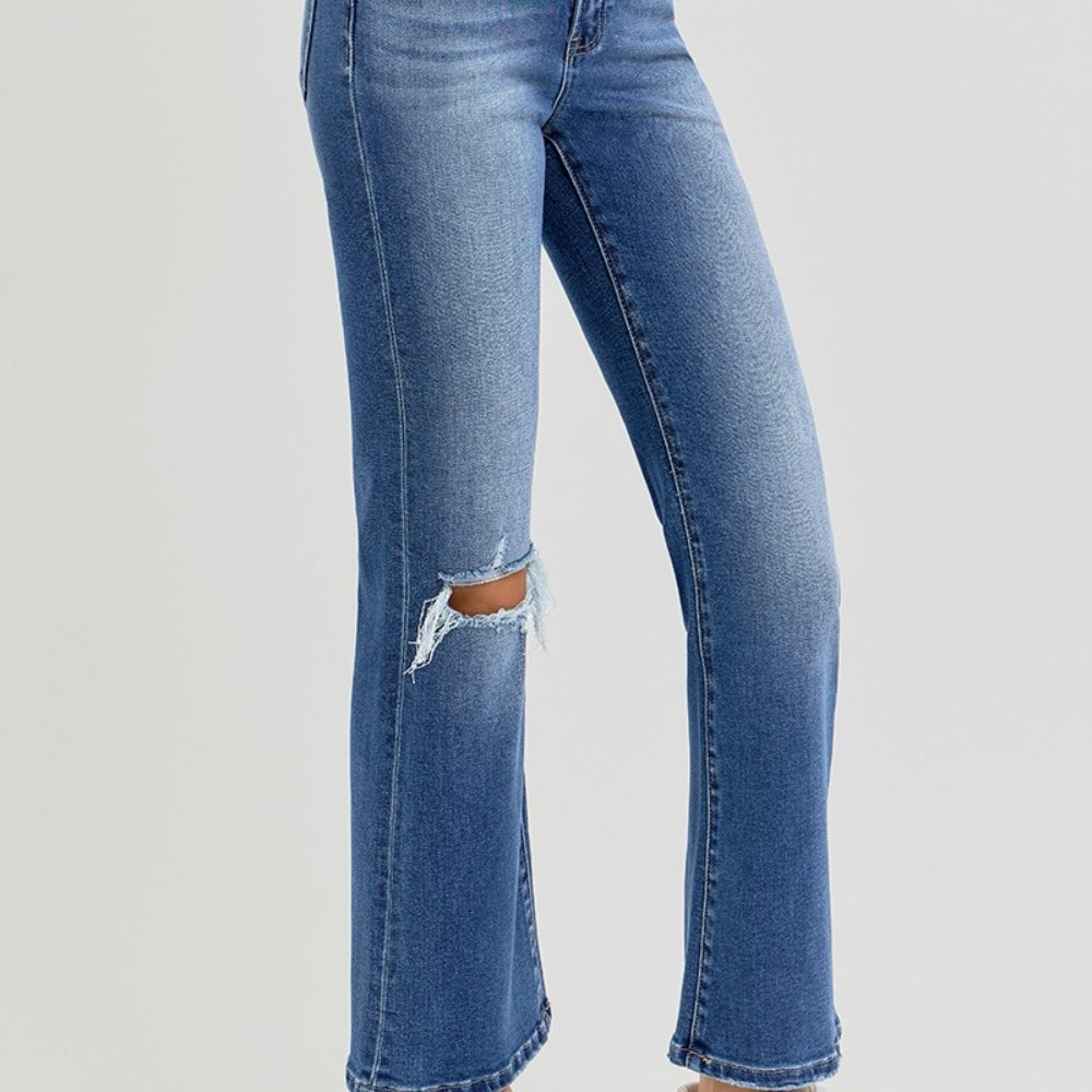 
                      
                        RISEN Distressed High Rise Crop Flare Jeans
                      
                    