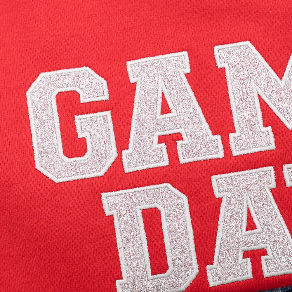 
                      
                        PREORDER: Embroidered Glitter Game Day Sweatshirt in Red/Silver
                      
                    