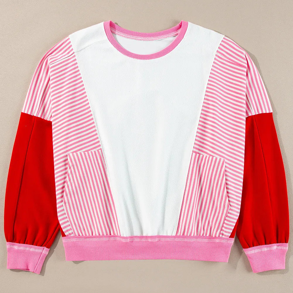 
                      
                        Striped Color Block Round Neck Long Sleeve Sweatshirt
                      
                    