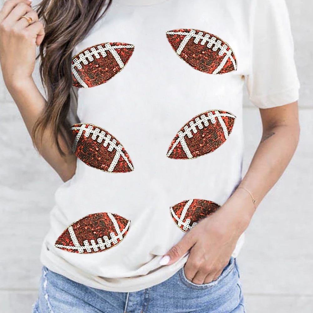 
                      
                        Sequin Football Round Neck Short Sleeve T-Shirt
                      
                    