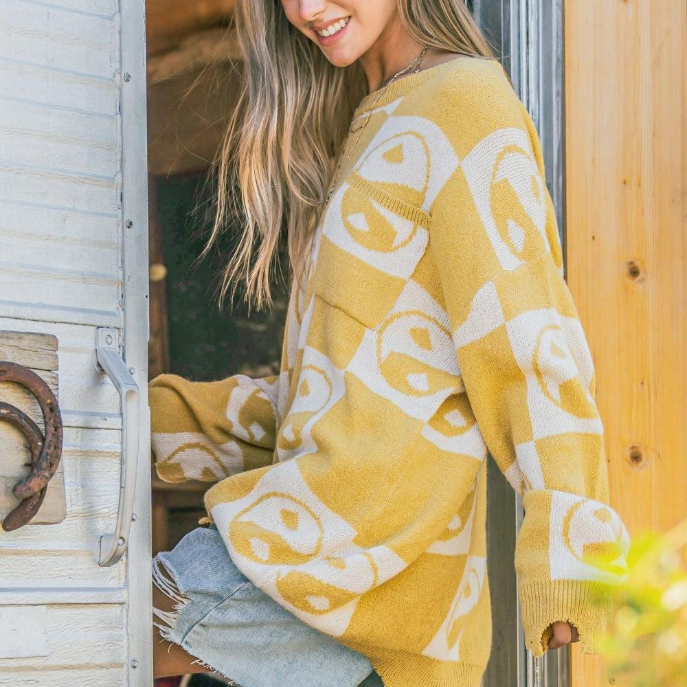 
                      
                        Checkerboard Sweater with Yin Yang Pattern
                      
                    