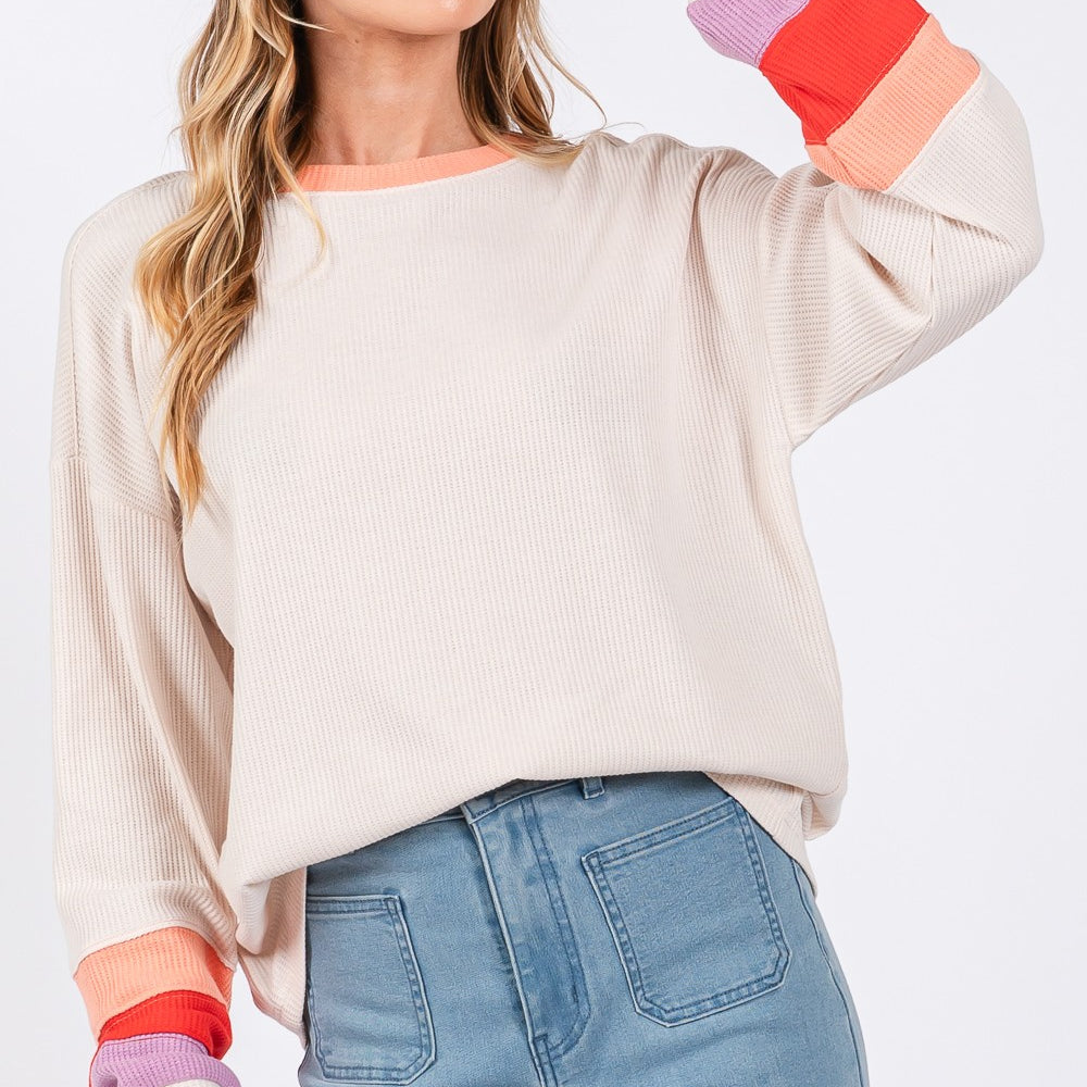 Color Block Waffle Knit T-Shirt