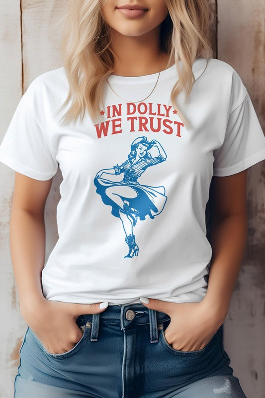 
                      
                        In Dolly We Trust, Retro Western Graphic Tee
                      
                    