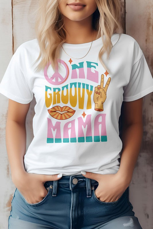 
                      
                        One Groovy Mama. Retro Quote Hippie Graphic Tee
                      
                    