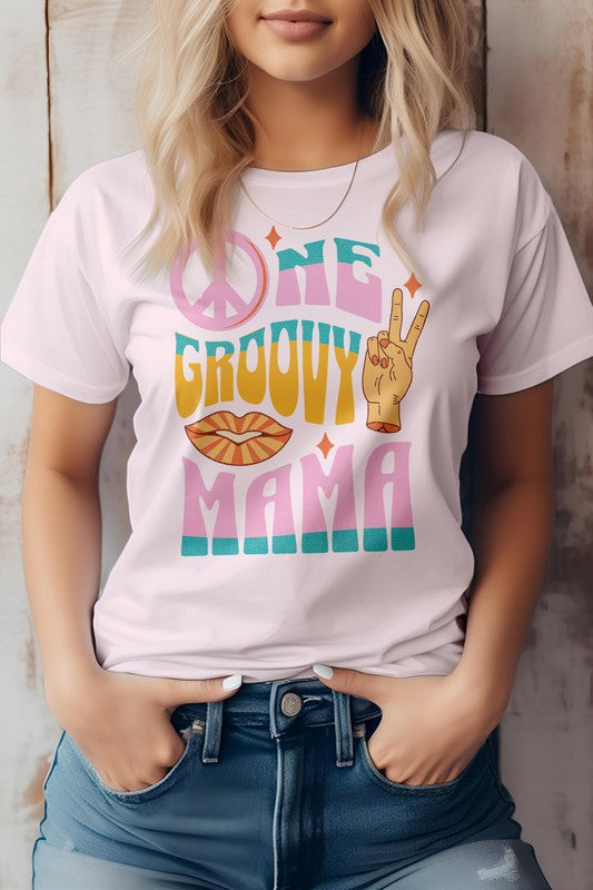 
                      
                        One Groovy Mama. Retro Quote Hippie Graphic Tee
                      
                    