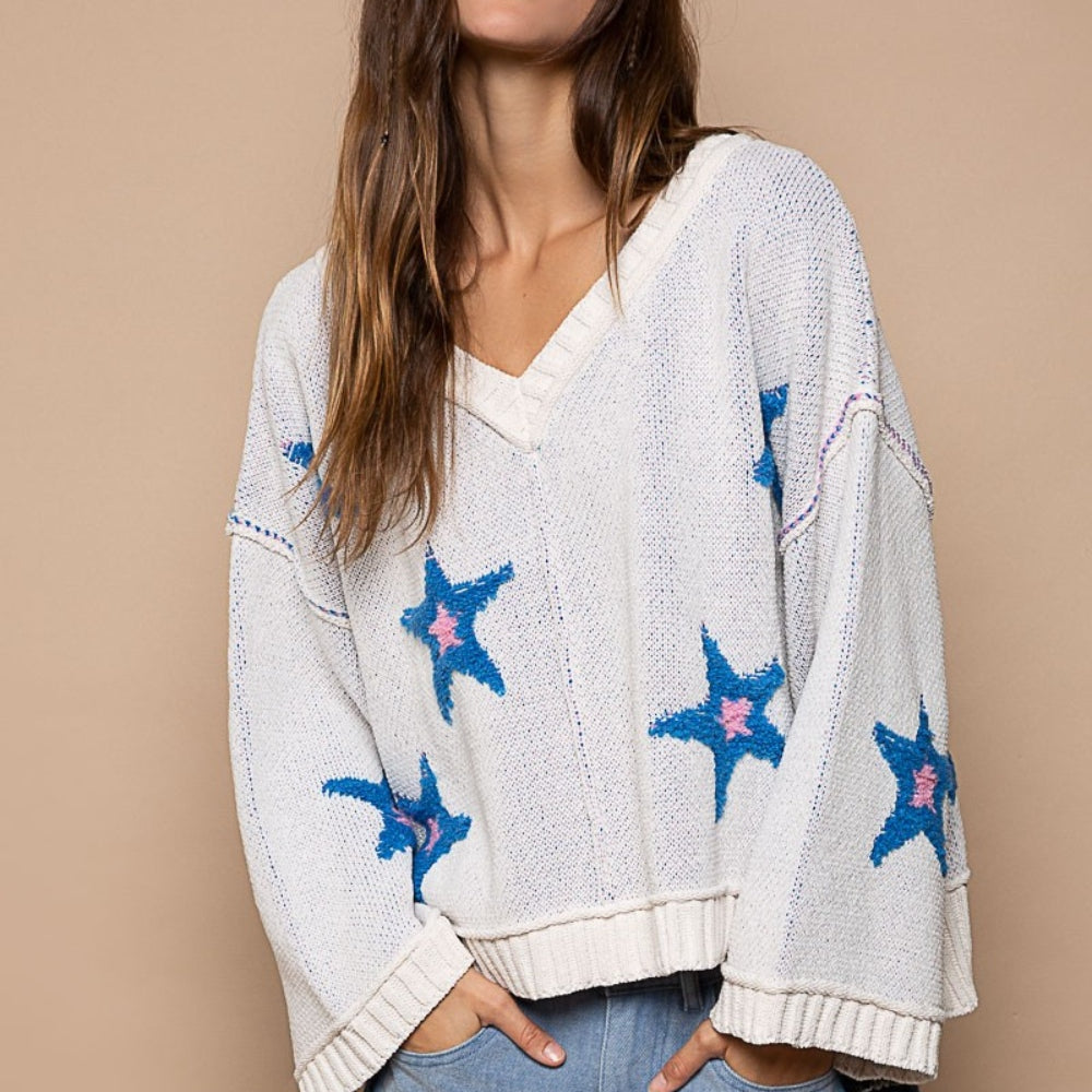 Long Sleeve Star Patch Sweater