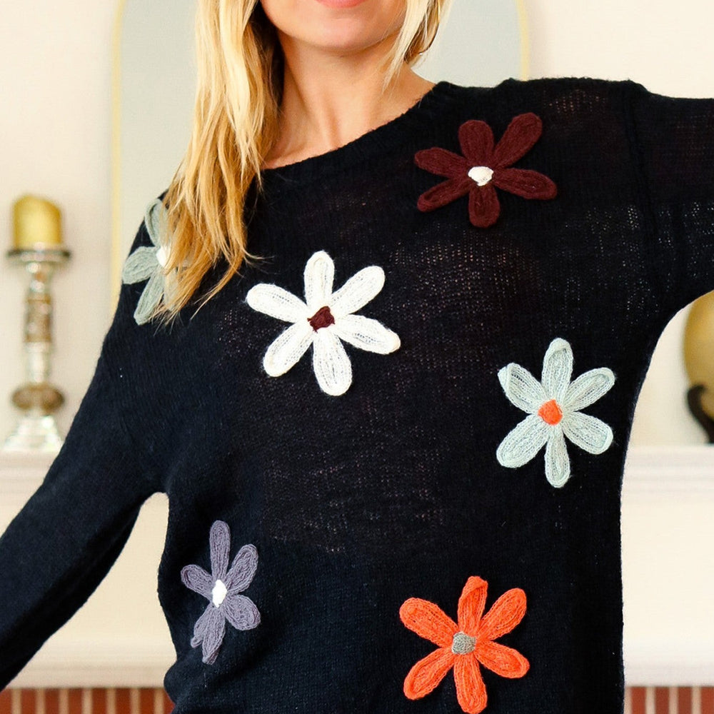 
                      
                        Long Sleeve Flower Patches Sweater Knit Top
                      
                    