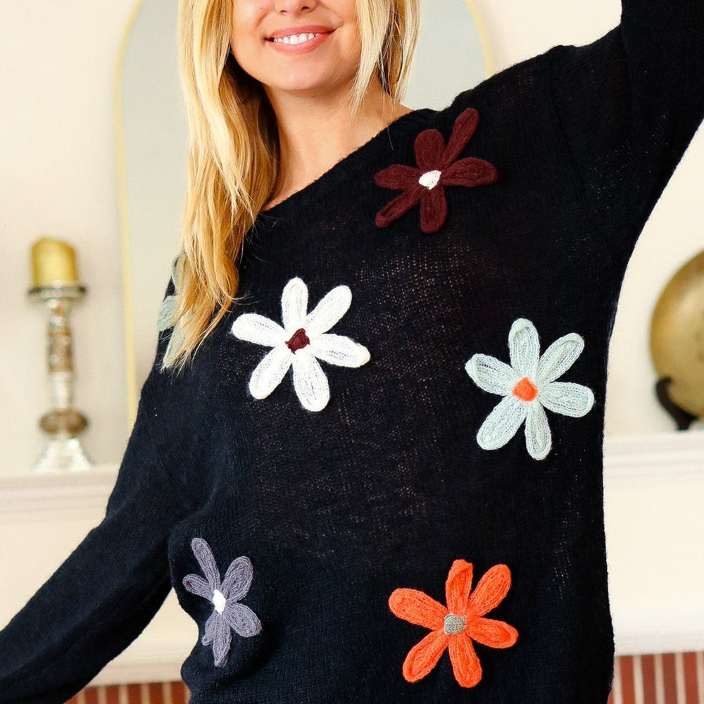 
                      
                        Long Sleeve Flower Patches Sweater Knit Top
                      
                    