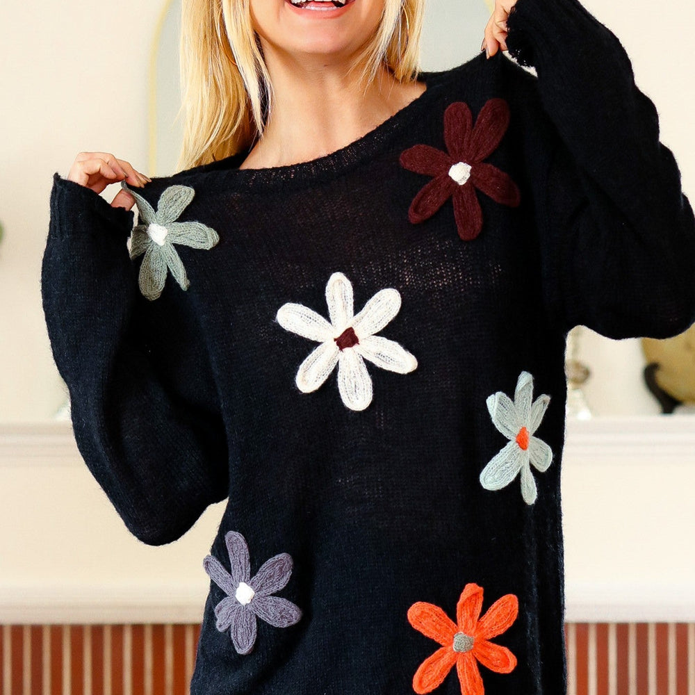 
                      
                        Long Sleeve Flower Patches Sweater Knit Top
                      
                    