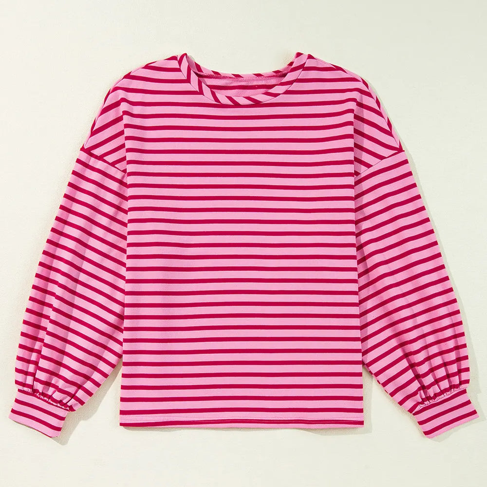 Striped Round Neck Long Sleeve Sweatshirt