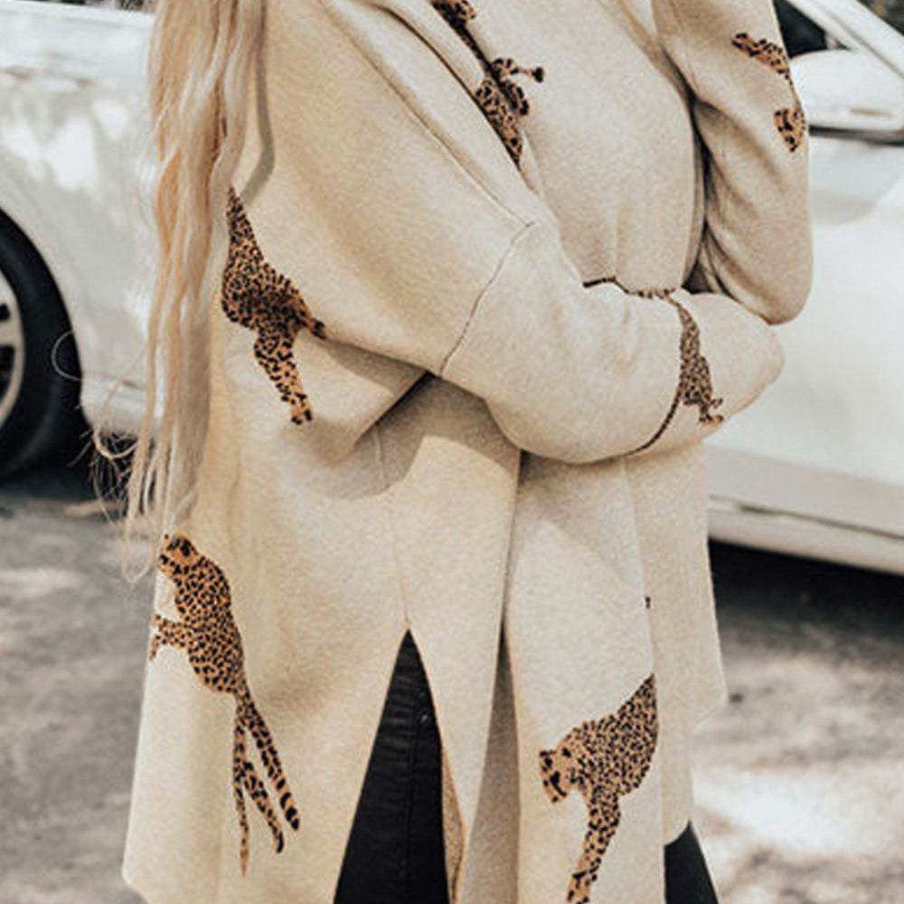 
                      
                        Animal Pattern Mock Neck Long Sleeve Slit Sweater
                      
                    